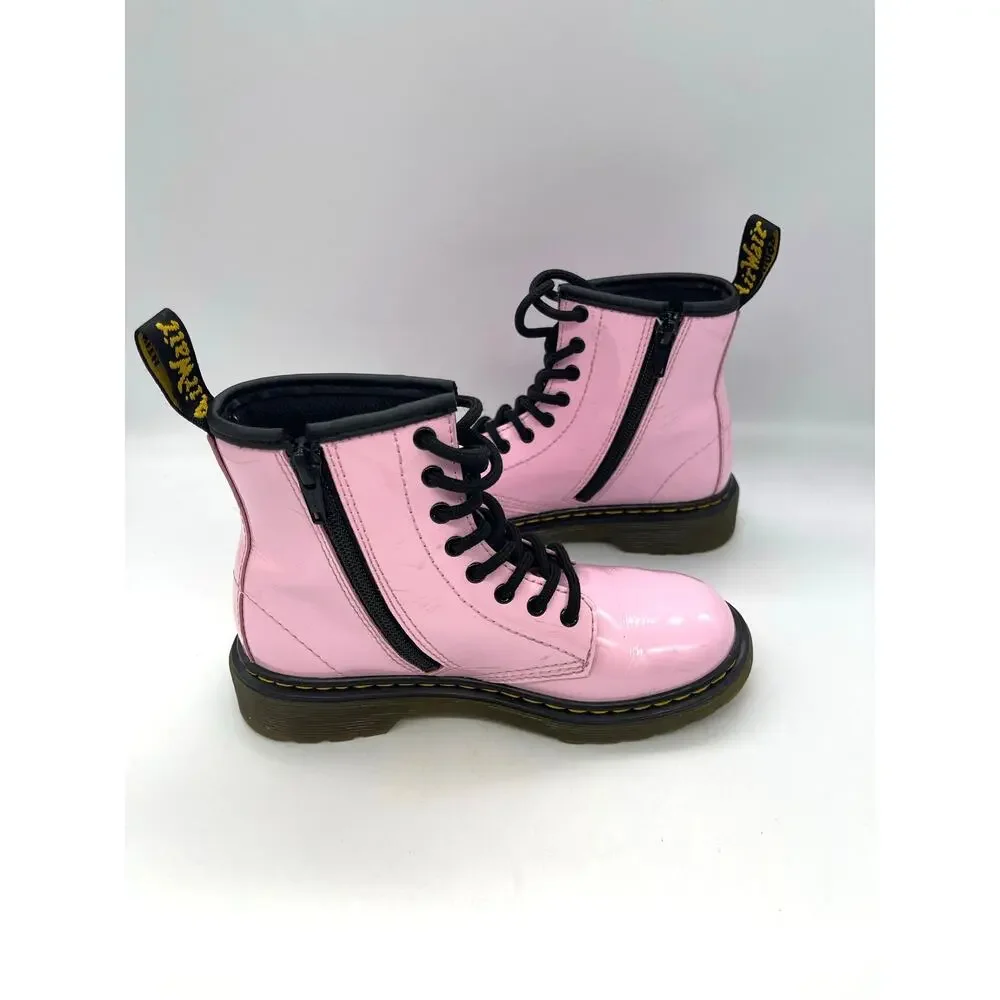 Girls Dr Martens Air Wair Pale Pink Patent Leather 1460 J Ankle ZIp Boots Size 1